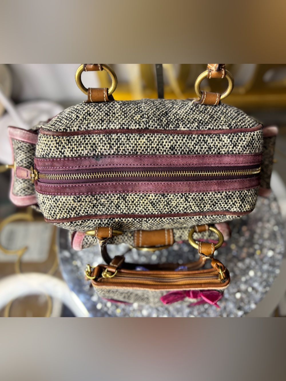 Coach 2005 vintage Soho Tweed Y2K Swarovski Bow satchel w/matching wristlet GUC - Picture 6 of 17